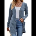 thumbnail image 3 of Cárdigan de Punto Suave para Mujer, Moda Otoño 2025, Abrigo de Larga Abierto con Bolsillos. Azul M, 3 of 9