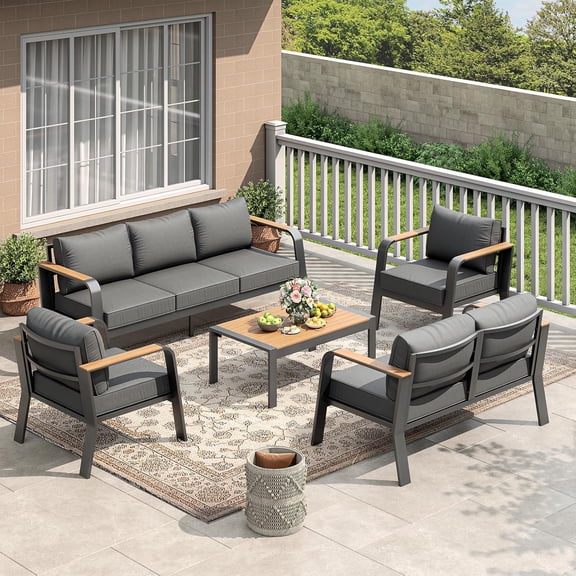 Aluminum Patio Furniture Set for 7, Modular Outdoor Conversation Set with Coffee Table,All-Weather Metal Sectional Sofa for Poolside, Balcony, Deck, Backyard,Dark gray