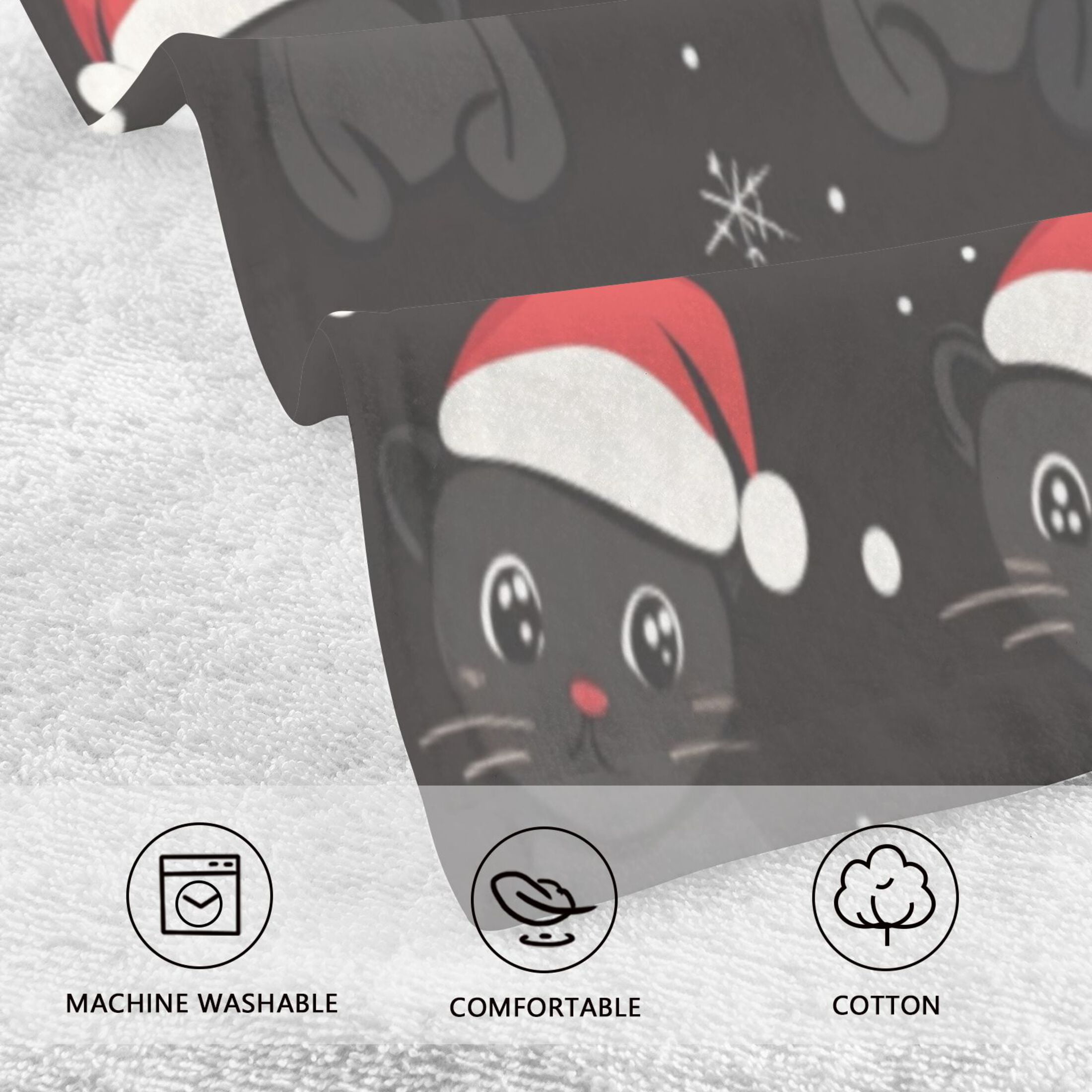 Cotton Towel Two-Piece 16x28 Inch One Sizex2 Face Towel Set Towel Set Cotton Hand Bath Towel Bathroom Beach Little Black Christmas Cat