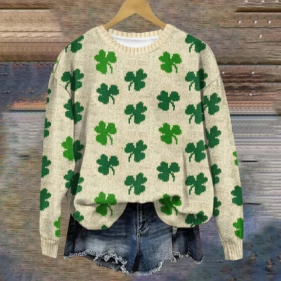 Otvok Womens Shirts Crewneck Loose Sweatshirt with St. Patrick'S Print On Top