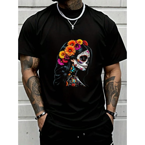 100% Cotton De Los Muertos La Catrina Day Of The Dead Sugar Skull Women T-Shirt Summer Men For Top