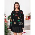 thumbnail image 1 of Suéteres navideños de gran tamaño para mujer, con estampado de hombre de jengibre y árbol acanalado, hombros caídos, manga larga, cuello redondo, blusas de punto, 1 of 5