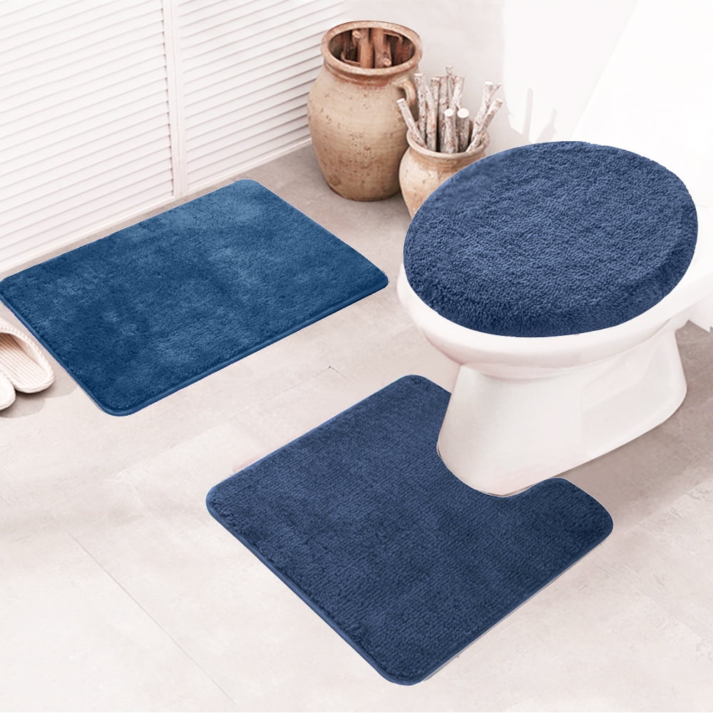 Toilet Lid Cover Non-Slip with Rubber Backing PotteLove Pizza Slices 3 Piece Bathroom Rug Set Bath Mats Perfect Carpet Mats for Tub U Shaped Contour Mat Shower Home Decor 16 x 24 Inches
