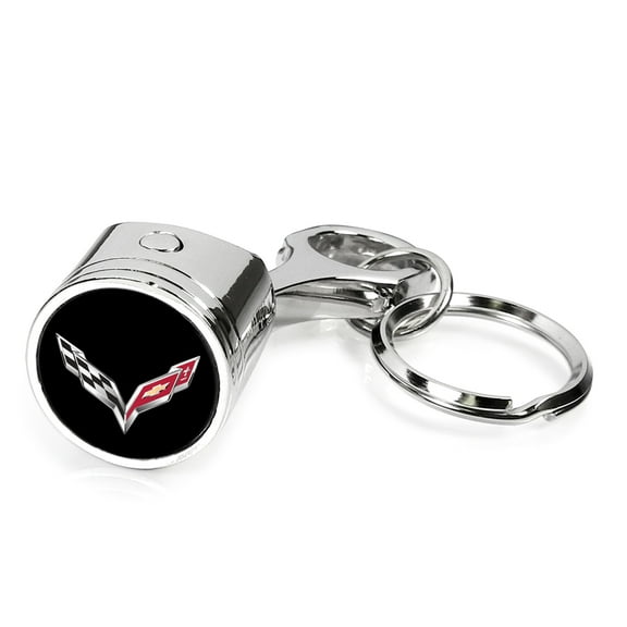 iPick Image for Chevrolet Corvette C7 Engine Piston Style Chrome Metal Key Chain, Official Licensed