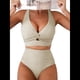 thumbnail image 1 of Conjuntos de Bikini Texturizados para Mujer, Trajes de Baño con Parte Superior y Cintura Alta. Crema M, 1 of 8