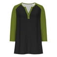 thumbnail image 4 of PWPSG Kid's 3/4 Sleeve Shirts Lightweight Spring Summer Casual Blouses Color Block Button Up Crewneck Pullover Daily Wear Tops Green 5 Years, 4 of 6