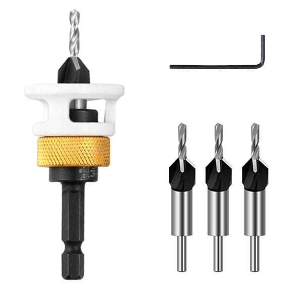 ZYHARUKO High Speed Woodworking Countersink Drill Bit Set, 6542 Steel Four Flute Cone with Adjustable Depth Stop for Woodworkers