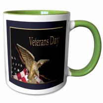 3drose, Veterans Day, Soaring Eagle with American Flag, 11oz Two-tone Green Mug