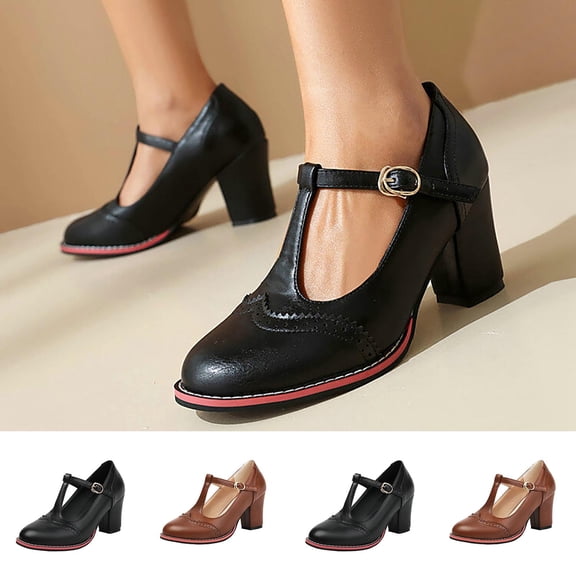 Miluxas Women's T-Strap Mary Jane Pumps Round Closed Toe Comfortable Low Chunky Block Heel Wedding Dress Evening Party Shoes Yellow 9.5(43)