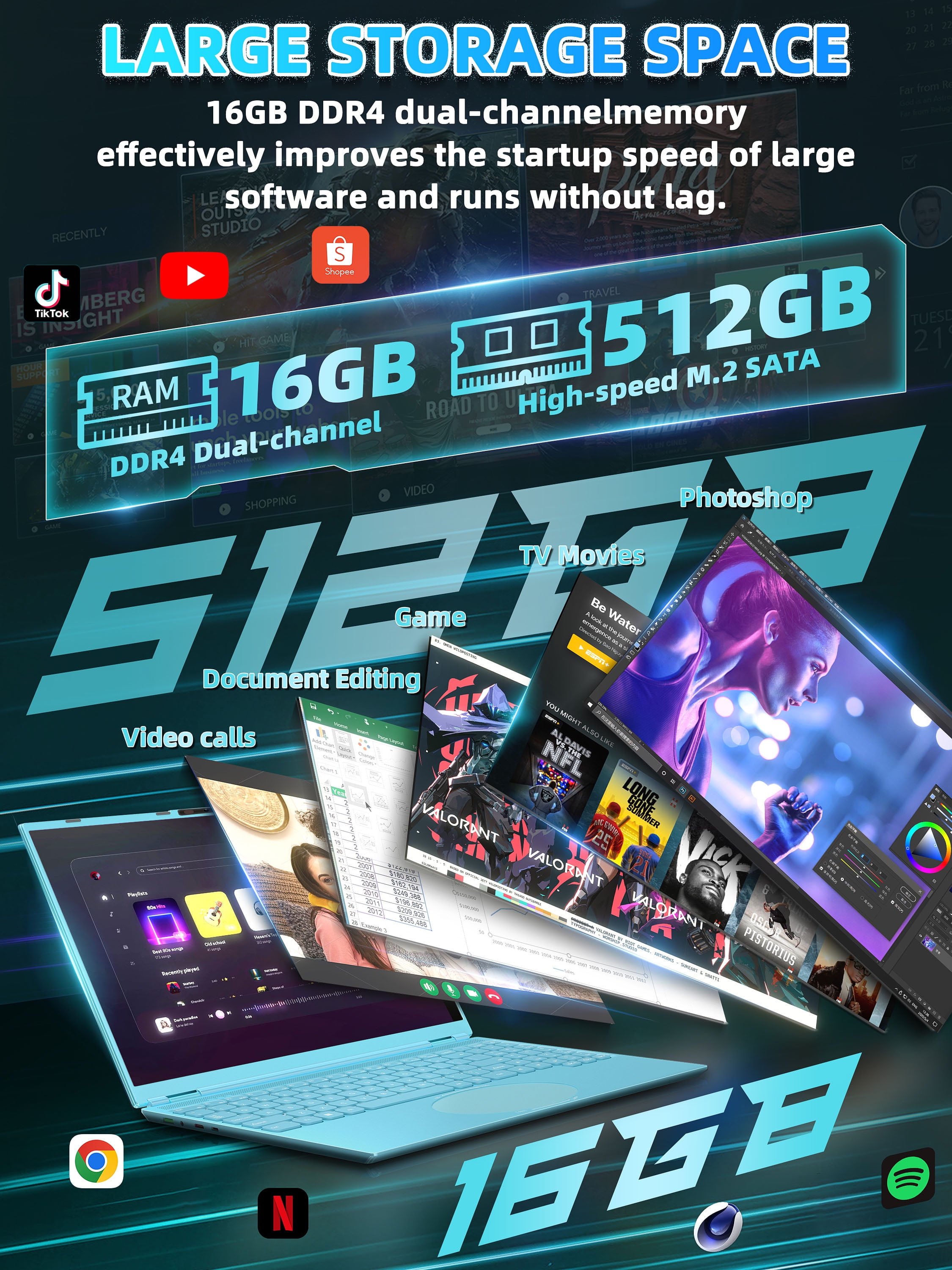 【Win 11 Pro/MS Office 2019】16" Blue Laptop,Ultra-Narrow Bezel Full HD (1920x1080),Celeron N95 (3.4GHz), 16GB RAM 512G SSD,Color Backlit KB, Face Unlock, USB-C/HDMI/WiFi/BT, for Business Study