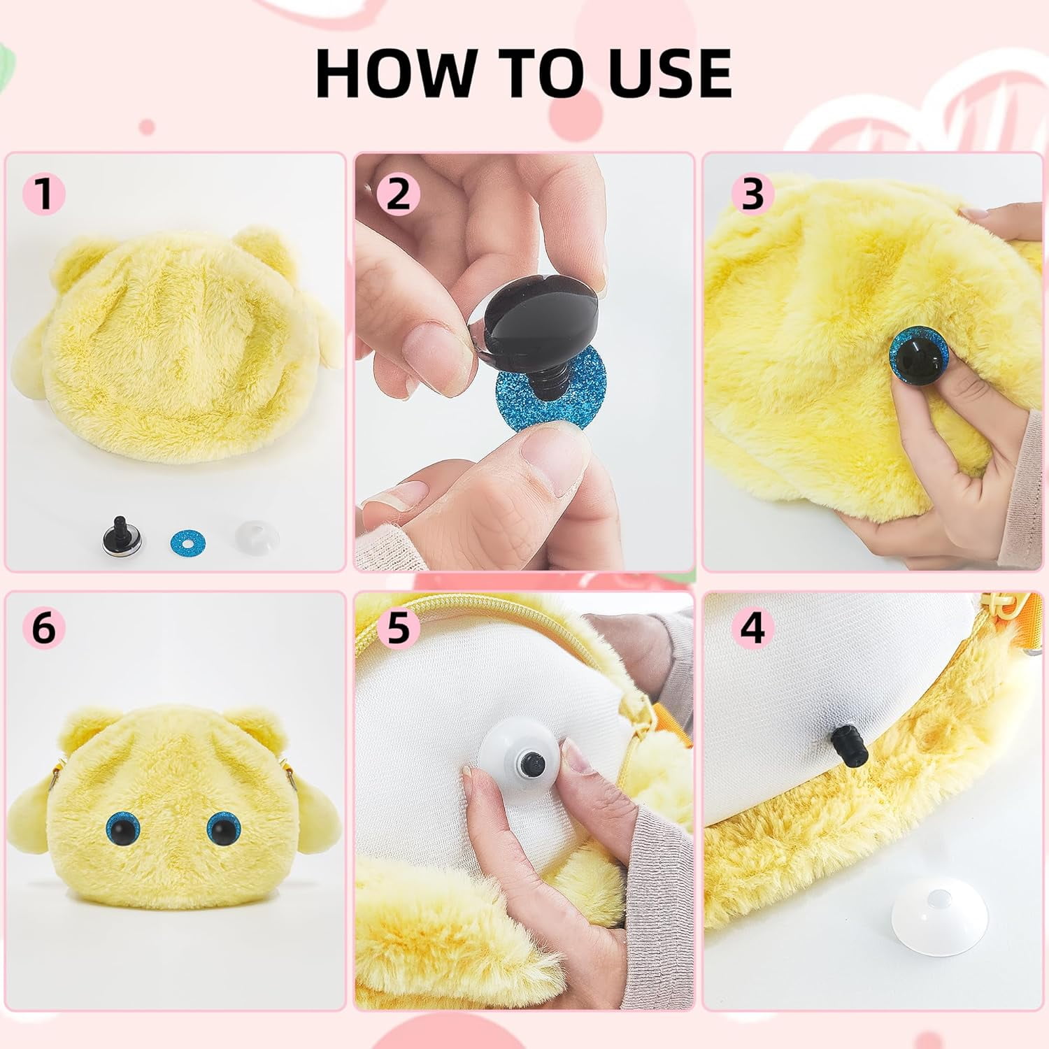 420-Piece 3D Glitter Moon Safety Eyes and Noses for Crochet Animals, 12-30mm Amigurumi Doll Making Supplies with Bowl Washers, DIY Stuffed Animal Craft Kit