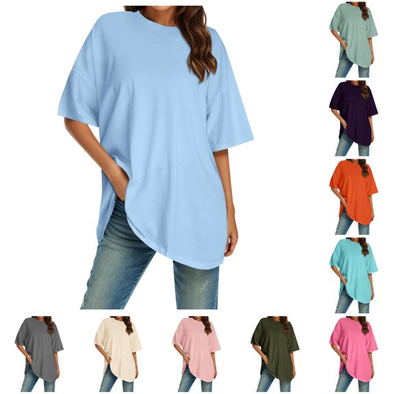 LIIPEE Womens Summer T Shirts Solid Color Crew Neck Short Sleeve Basic T Shirt Ladies Casual Comfortable Everyday Tees,XL