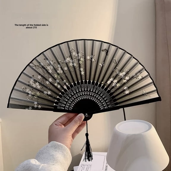 Foldable lace fan hand-held Chinese folding fan embroidered hand fan retro style fan with fringed flower folding fan for party wedding dance decoration