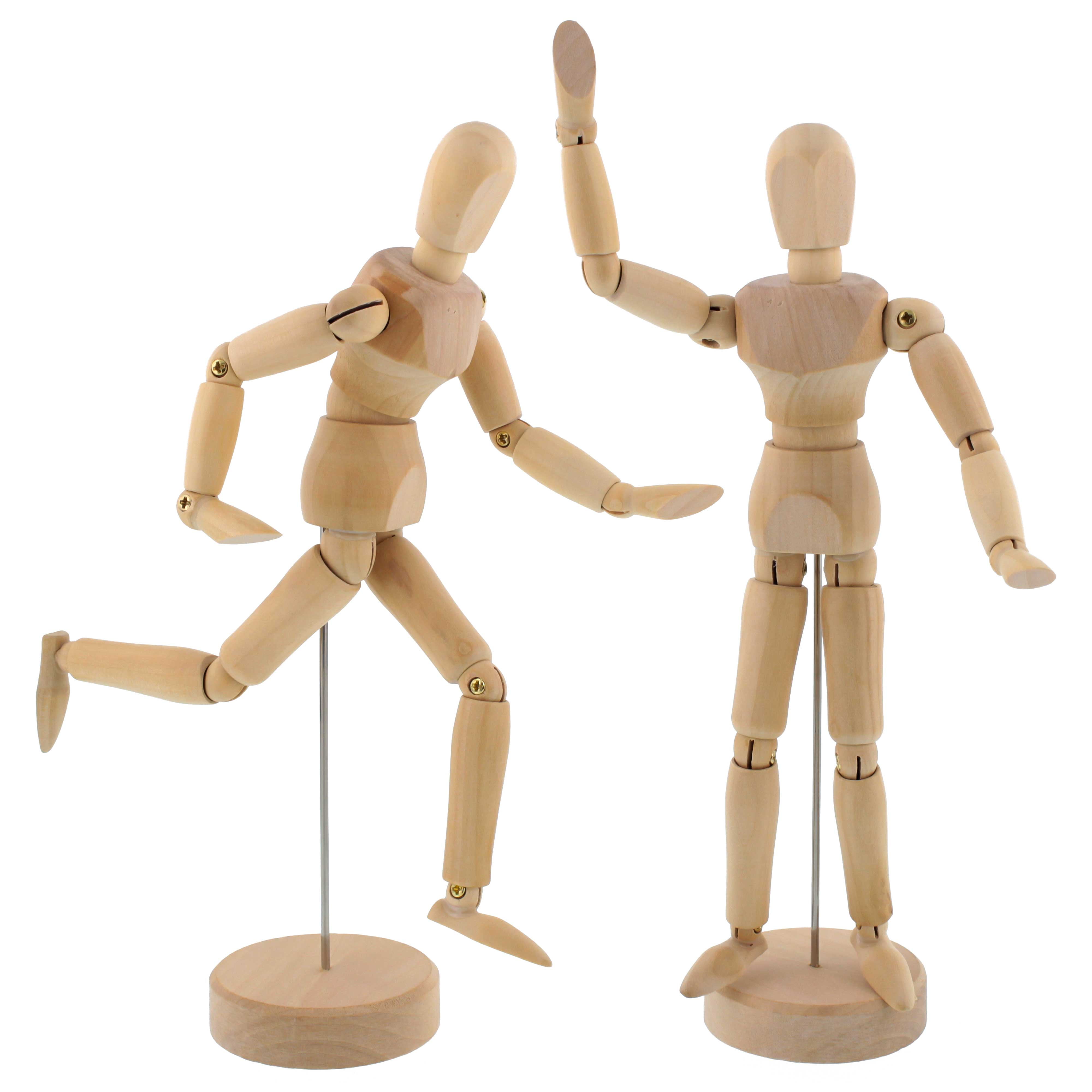 US Art Supply 8" Male Manikin Set of 2 Wooden Art Mannequin Figure