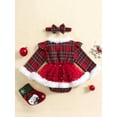 thumbnail image 4 of Elippeo 2-Piece Baby Girls Plaid Set 3 6 12 18 Months Terry Trim Sequins Mesh Dress Long Sleeve Ruffled Romper Bow Headband Adorable Outfits, 4 of 8