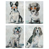 Masterpiece Art Gallery Shady Pups I, II, III, IV by Studio Arts Puppy Dog Canvas Art Print Set of 4 (16" x 20")