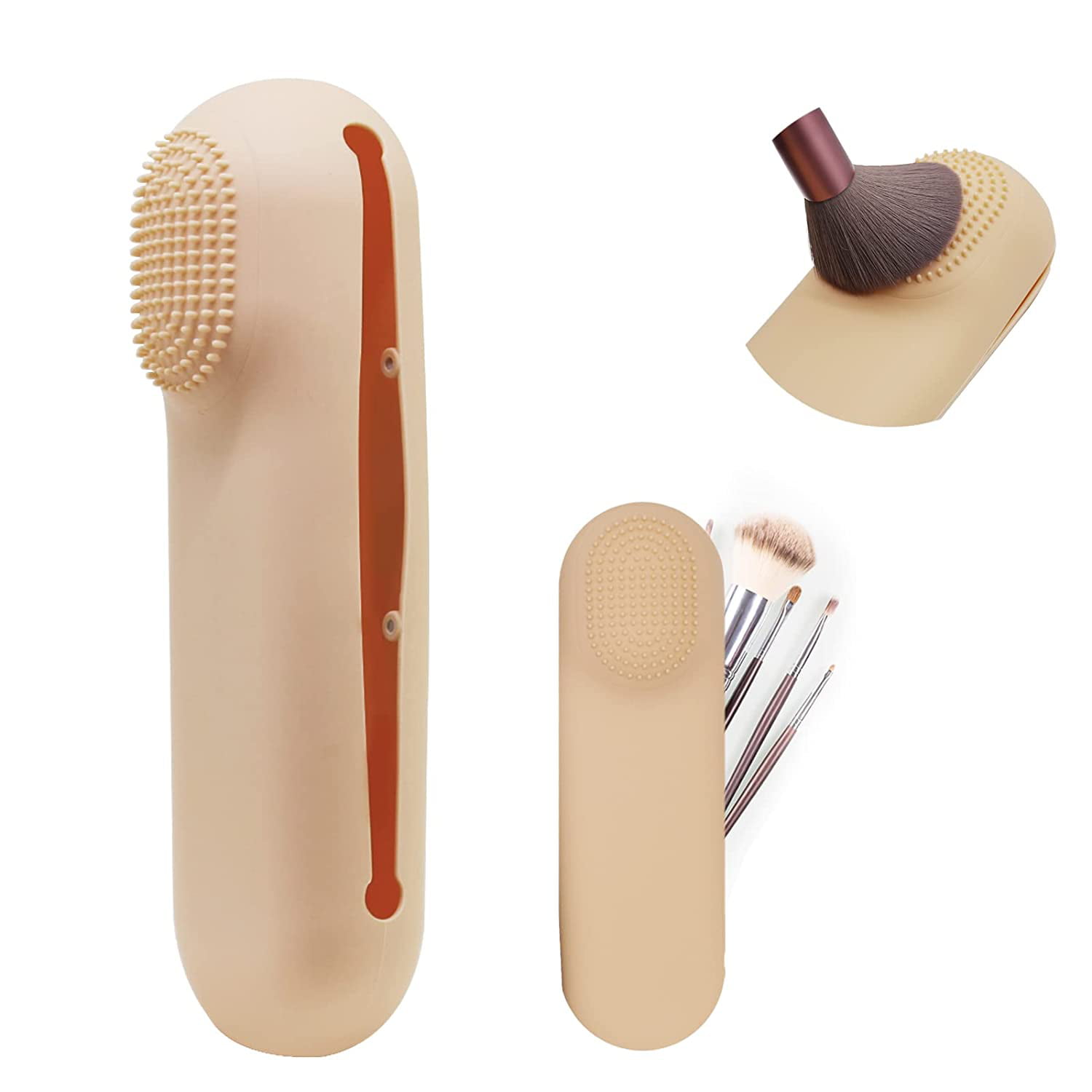 Silicone Makeup Brush Holder, Makeup Brush Travel Case, Strong Magnetic  Buckle Portable Cosmetic Brushes Holders, Volume Upgrade (Apricot)