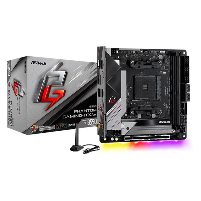 Tarjeta Madre ASROCK B550 PHANTOM GAMING-ITX/AX AM4 2x DDR4 PCIe 4.0 Wifi 6 + BT Mini ITX