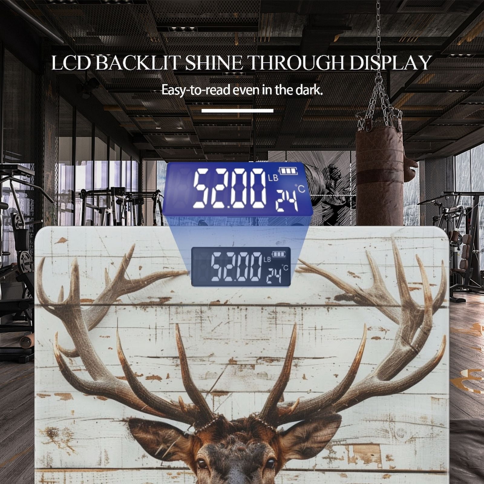 High Precision Body Weight Scale Smart Bathroom Scales with Large LCD Display(400lbs),Decorative for Bedroom-White Wooden Wall With Painting Of Deer Head