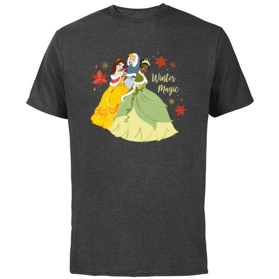 Disney Princess Tiana Belle Cinderella Holiday Winter Magic - Short Sleeve Cotton T-Shirt for Adults - Customized-Charcoal