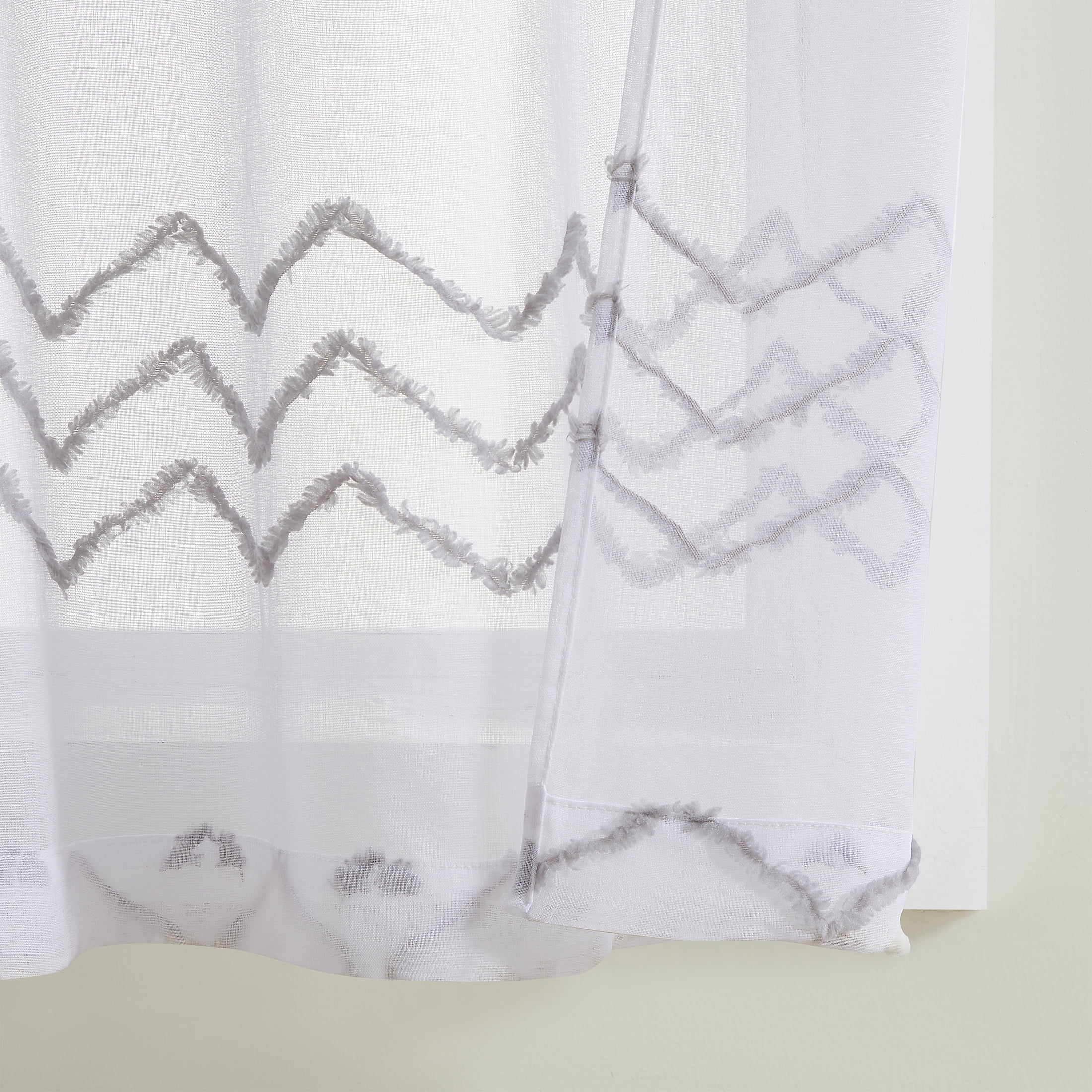 Your Zone White/Grey Tufted Chevron Rod Pocket Sheer Curtain Panel, 38" x 54"
