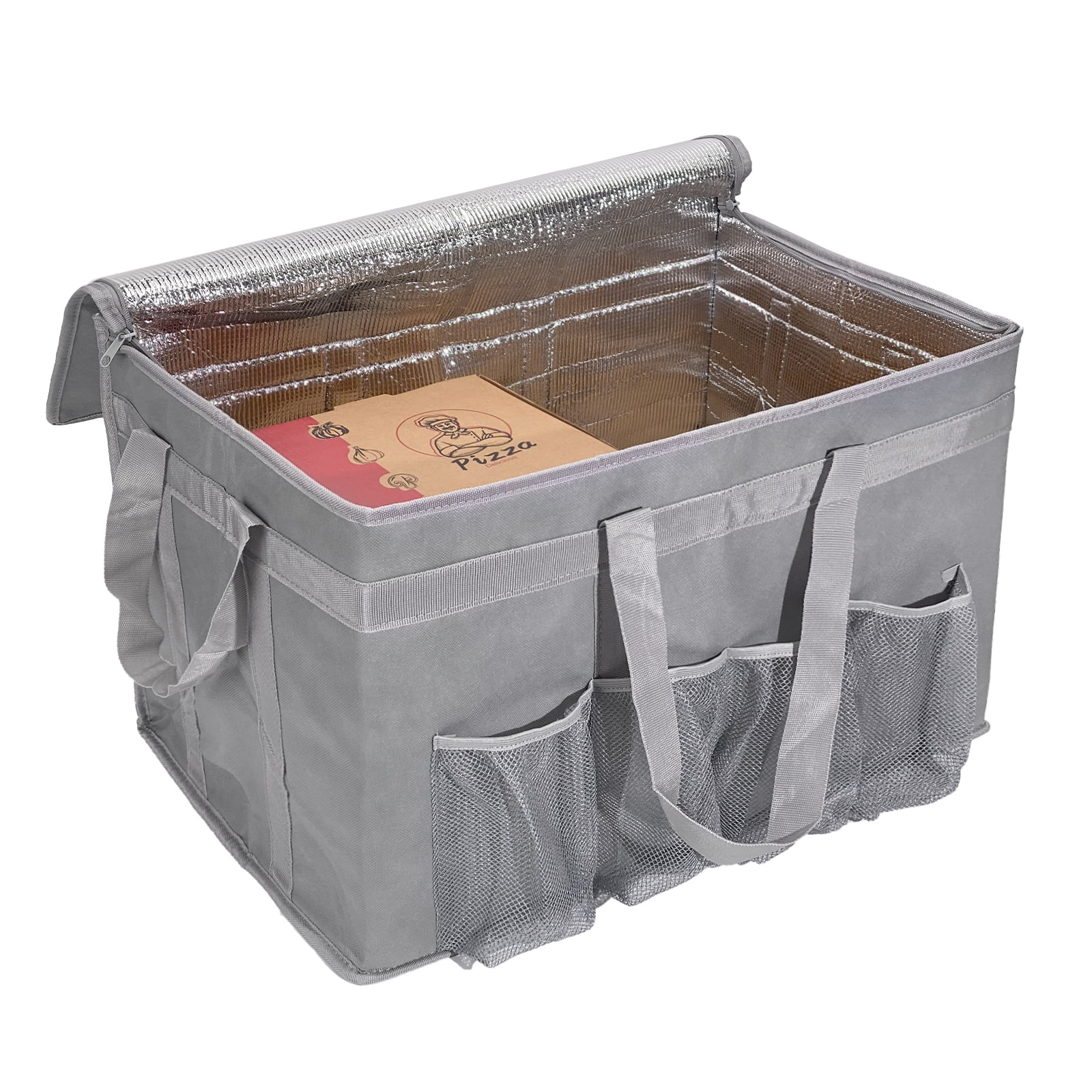 XXXL Large Insulated Collapsible Cooler Bags with Zipper Closure, Reusable Grocery Shopping Bags Keep Food Hot or Cold,Ideal for Catering,Grocery Transport，Grey colow with Cup Holder