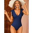 thumbnail image 6 of Beautyin Womens One Piece Swimsuit Ruffle Bathing Suit Swimwear Plunging V Neck Cut out Back Swim Suit, 6 of 8