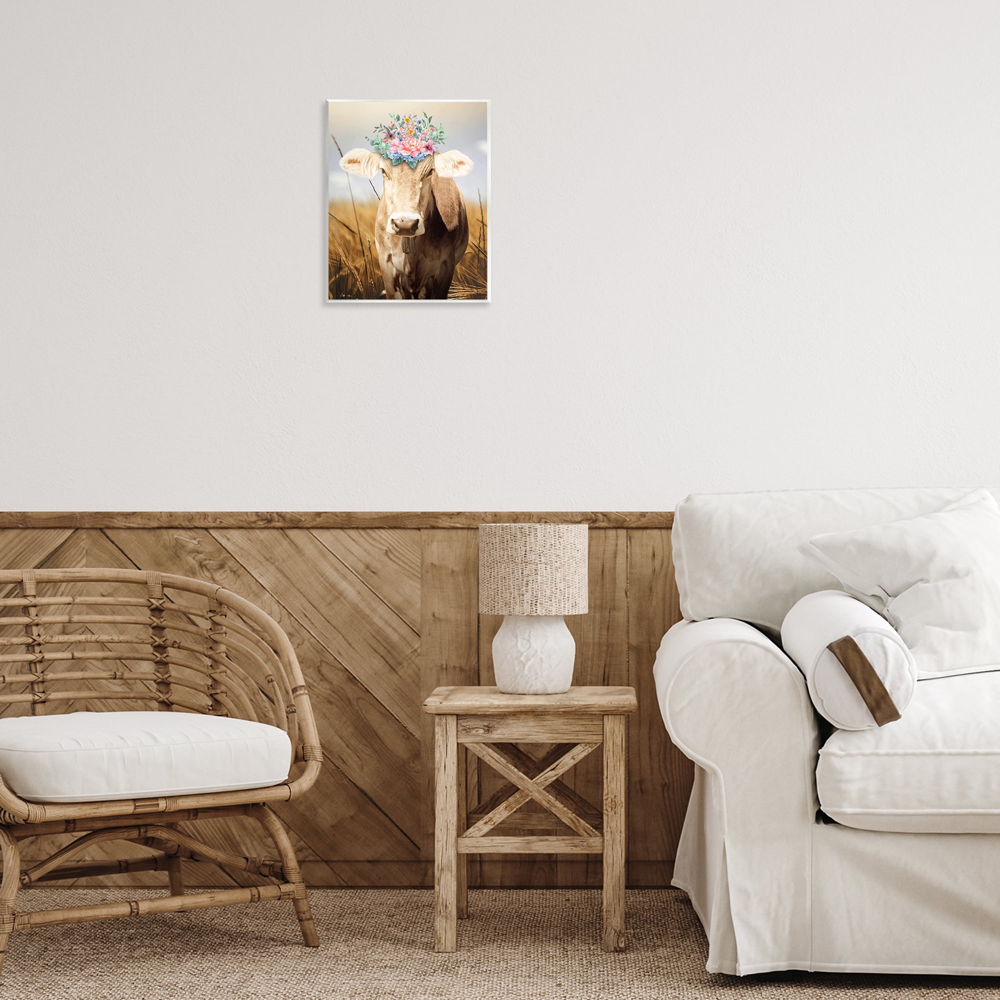 Stupell Industries Chatty Belle Cow with Florals Wall Plaque Art, design by Marcus Prime