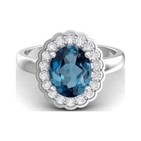 925 Sterling Silver 6mm Round Shape London Blue Topaz Solitaire Valentines Day Gifts Ring for Women
