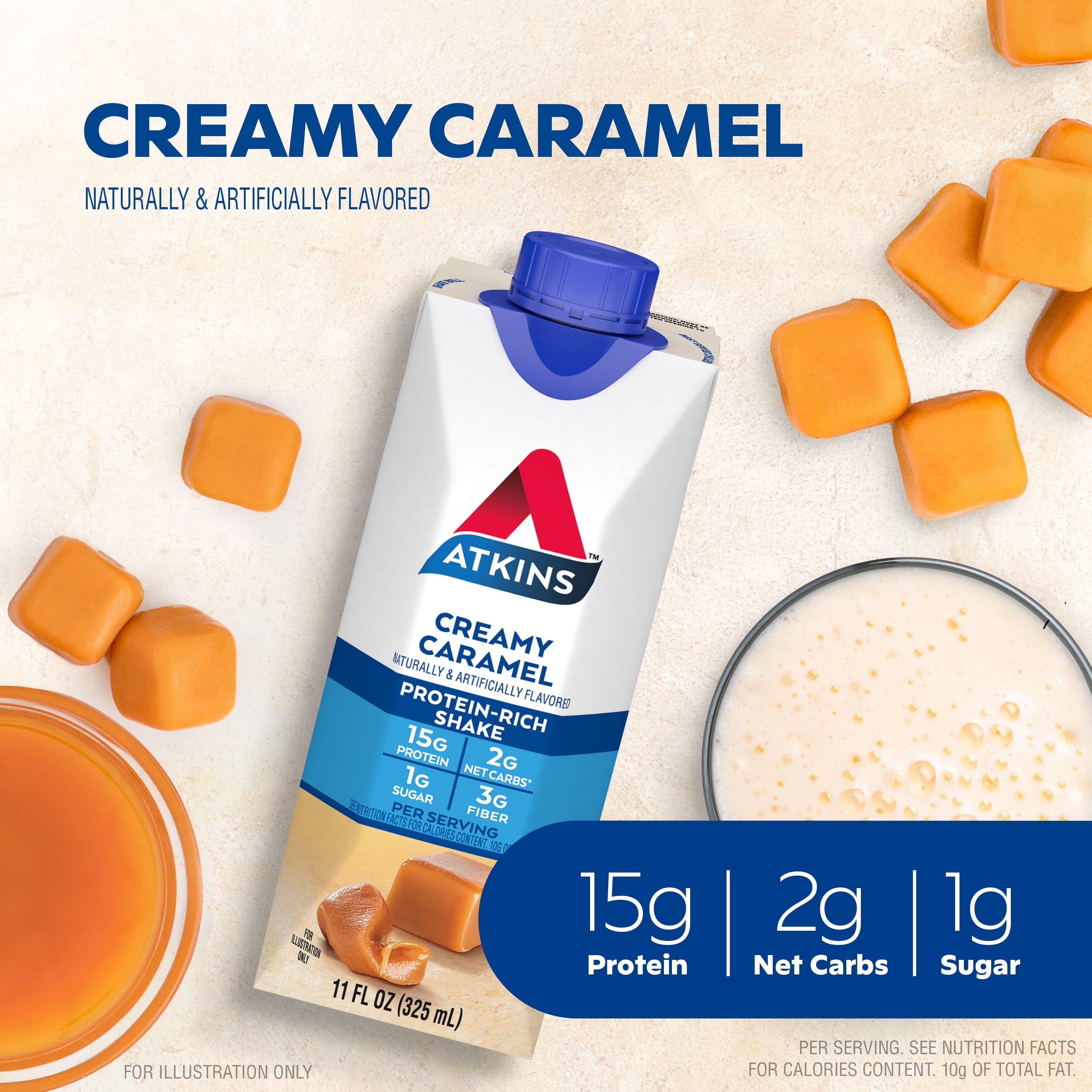 Atkins Gluten Free Protein-Rich EnergyShake, Creamy Caramel, Keto Friendly, 4 Count