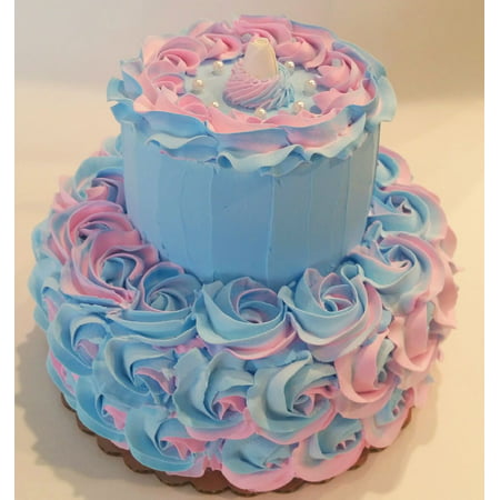 Two Tier Fake Cake Pink & Blue Rosette Cake Prop Decoration Dezicakes ...