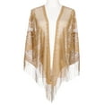 thumbnail image 2 of INSPIRE CHIC Shawls and Wraps for Evening Dresses, Lace Mesh Fringe Triangle Scarves with Tassels for Women Wedding Formal Party 74.8x28.3" Camel, 2 of 5