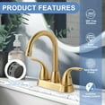 thumbnail image 4 of WOWOW 4 in. Centerset Double Handle High Arc Bathroom Faucet with Drain Kit Included in Gold, 4 of 8