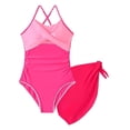 thumbnail image 2 of Girls' 2-Piece Swimsuit Set - Criss Cross Ruched One Piece Bathing Suit with Mesh Cover Up Skirt, Adjustable Straps Swimwear for Beach Pool (Ages 7-16 Years), 2 of 4
