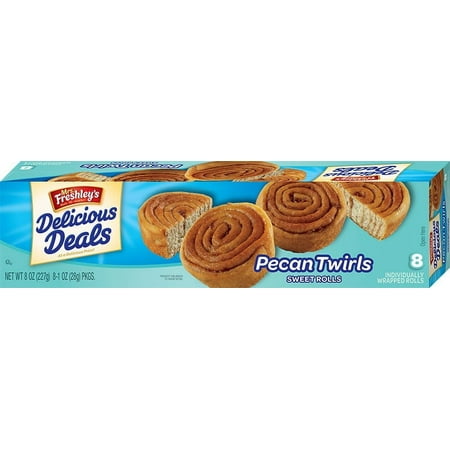 Mrs. Freshley's Pecan Twirls Sweet Rolls with Cinnamon and Pecan Toppings, 8 Count, 8 oz, Ready to Eat