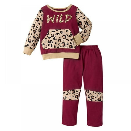 

Leonard 1-5 T/ 1-5 Years Old Girls Fall Outfits Print Splicing Top Long Pants Set Fall Outfits for Toddler Girls Toddler Girl Sweatsuit