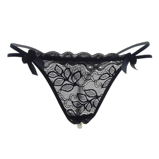 Gibobby Panty Microfibra con Encaje Tanga encaje con recorte encaje para mujer Bragas mujer con perlas Bragas sexy(Negro,Talla única)