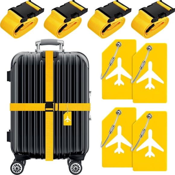 Juego de correas y etiquetas para equipaje, 8 unidades, aprobado por la TSA, color amarillo
