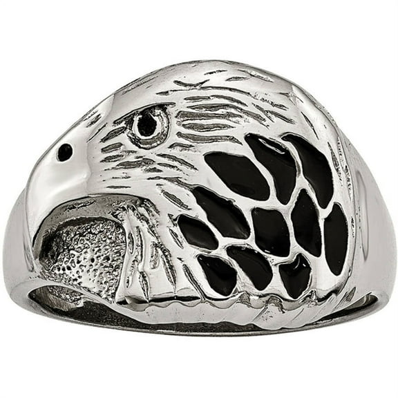 Stainless Steel Polished Black Enameled Eagle Ring
