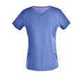 thumbnail image 2 of Stretch Women Nursing Scrubs Set - V Neck Fashion Rib Scrubs Medical Uniforms Top Pants PS1116 CEILBLUE XS, 2 of 5