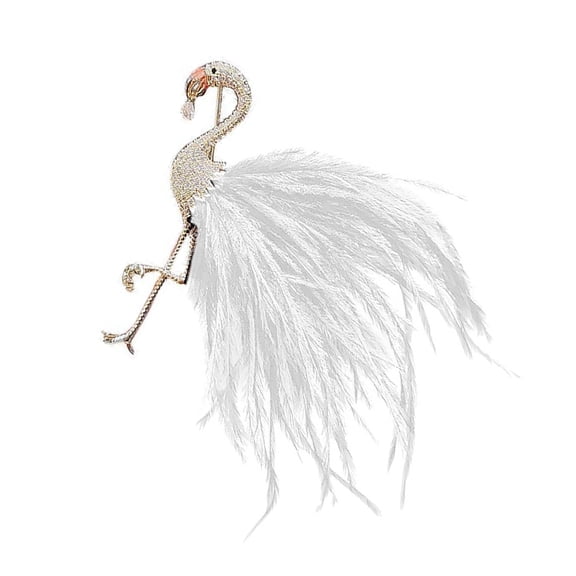 Artistic Flamingo Feathered Shaped Alloy Brooch with Sparkling Rhinestones Elegant Lapel Pin for Coat Suit Sweater