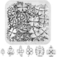 thumbnail image 1 of 120 piezas de 6 estilos de dijes de trébol de cuatro hojas del Día de San Patricio, dijes colgantes de trébol de plata para manualidades, pulseras, collares, accesorios para hacer joyas., 1 of 6
