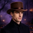 thumbnail image 5 of BELTNOV Men's Classic Retro Top Hat Steampunk Magician Wide Brim Hat with Satin Band for Stage Performance Festival Party Brown, 5 of 5