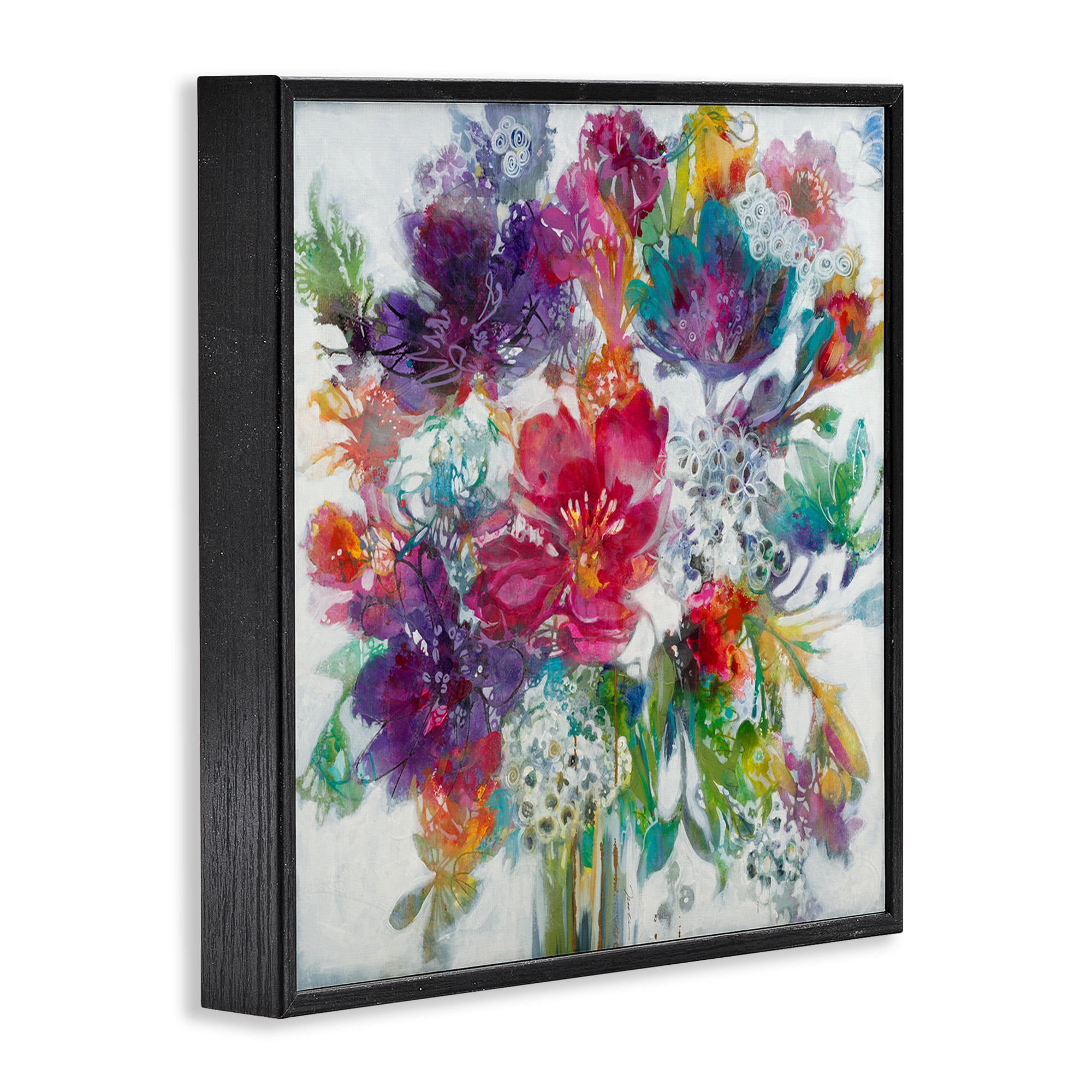 Stupell Industries Whimsical Floral Pop Bouquet Botanical & Floral Painting Black Framed Art Print Wall Art, 24 x 24