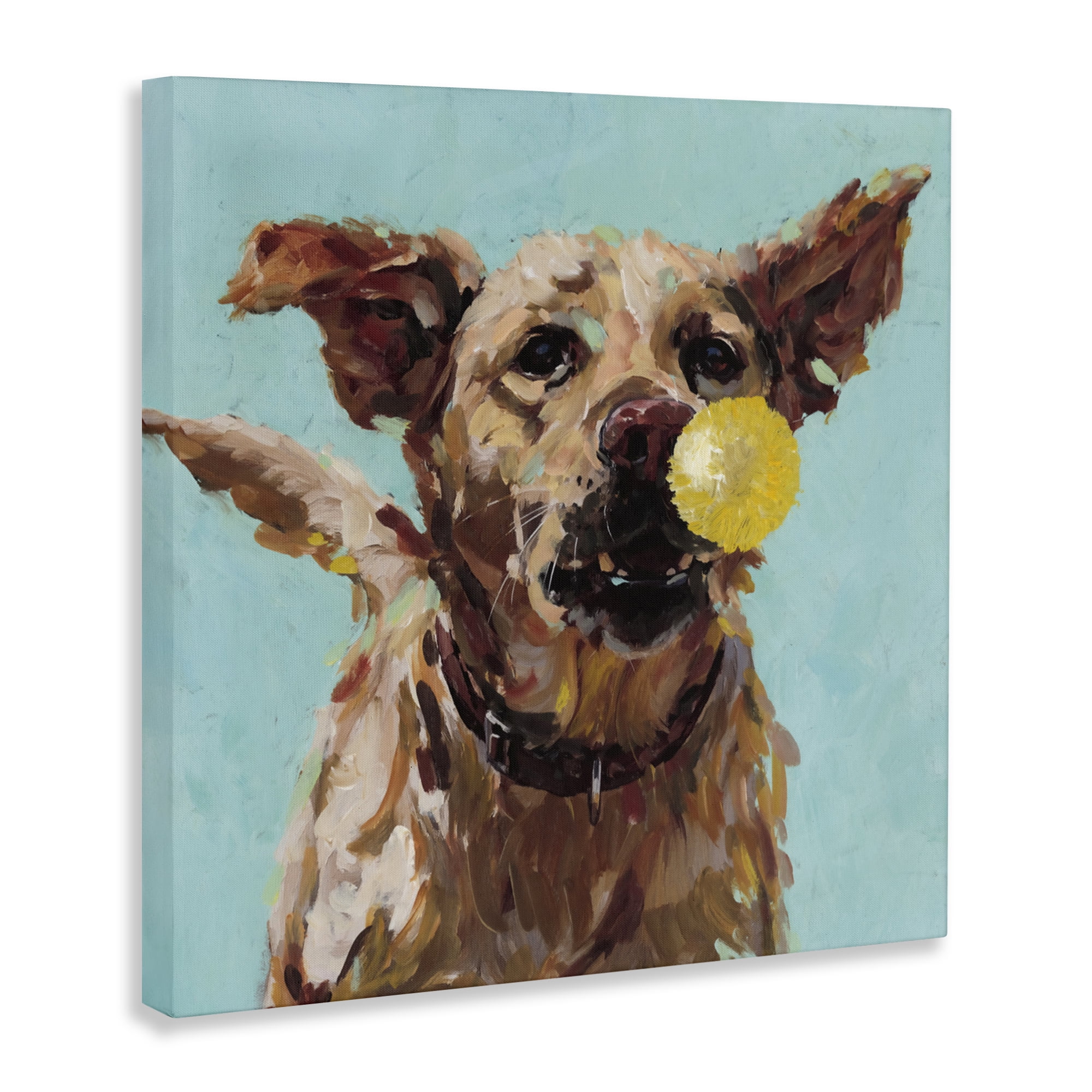 Dog Playing with Ball Canvas Wall Art, design by Studio Bautista