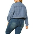 thumbnail image 3 of Agnes Orinda Women's Plus Size Button Down Crew Neck Long Sleeves Denim Jacket, 3 of 6