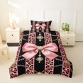 thumbnail image 2 of spefrowx Retro Baroque Leopard Print Bow Twin Duvet Cover for Girls, Black Coral Pearl Stripe Twin Bedding, Pink Reversible, 2-Piece, 1 Duvet Cover and 1 Pillowcase, 2 of 6