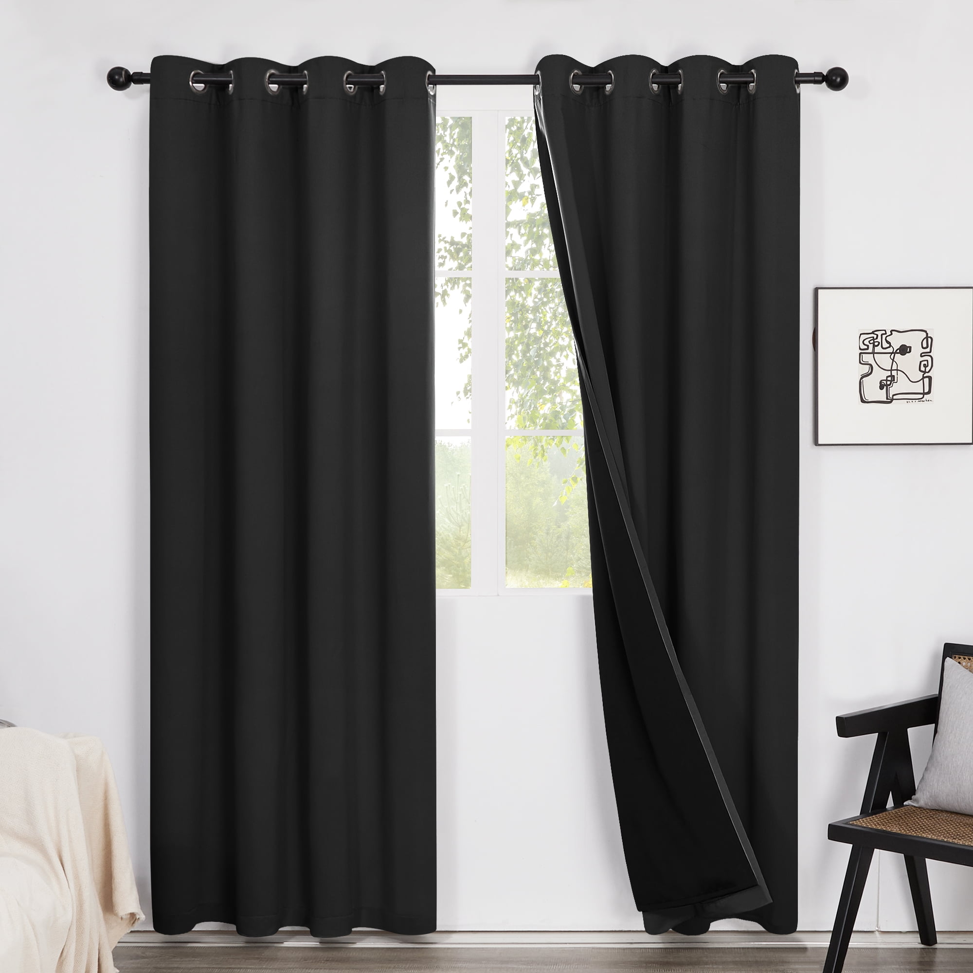 Deconovo Black Curtains 100 Blackout Curtains Thermal Insulated Heat Cold Reducing Full Light