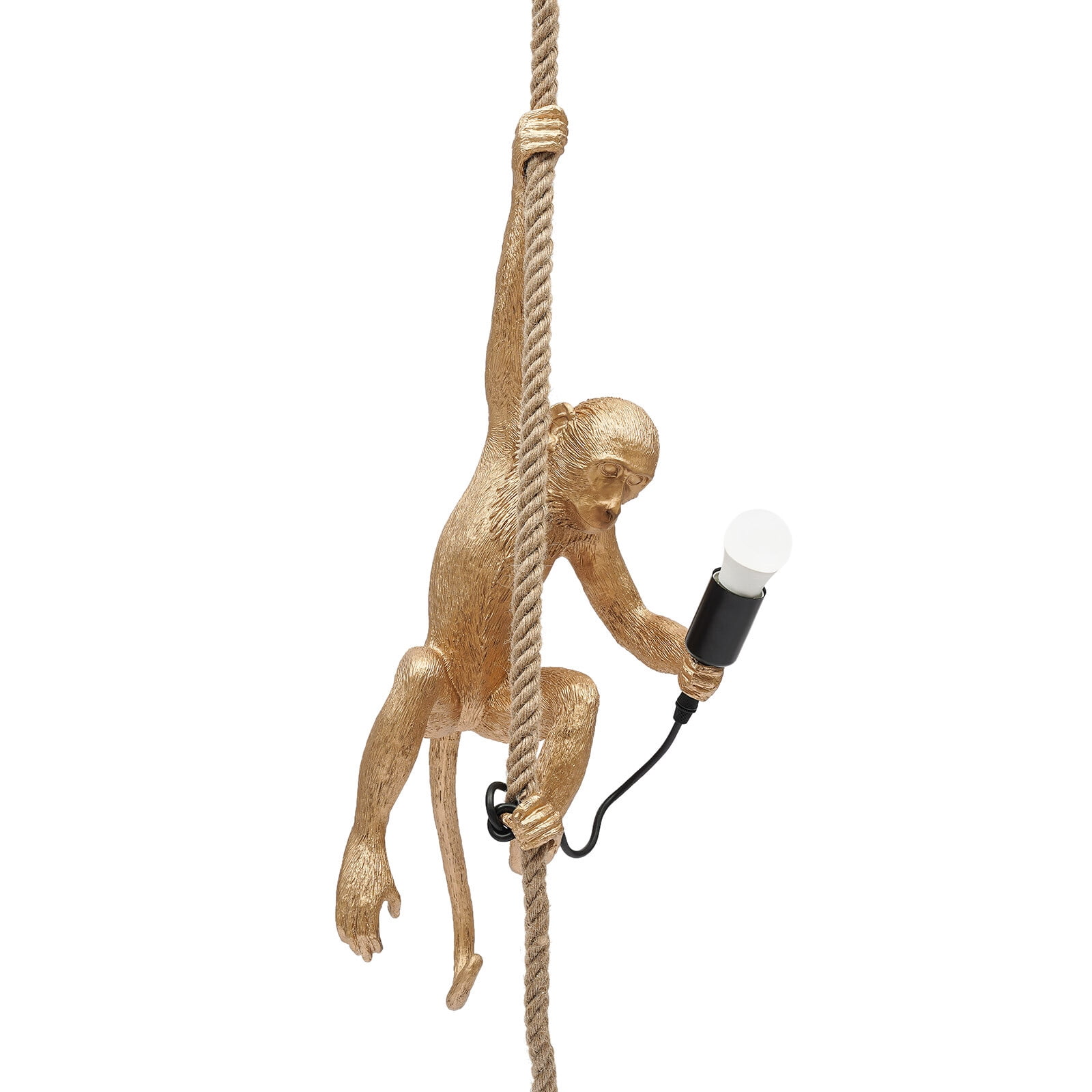 Vintage Resin Hemp Rope Monkey Pendant Light, LED Monkey Chandelier Lamp Fixture E27 for Dining Living Room Golden