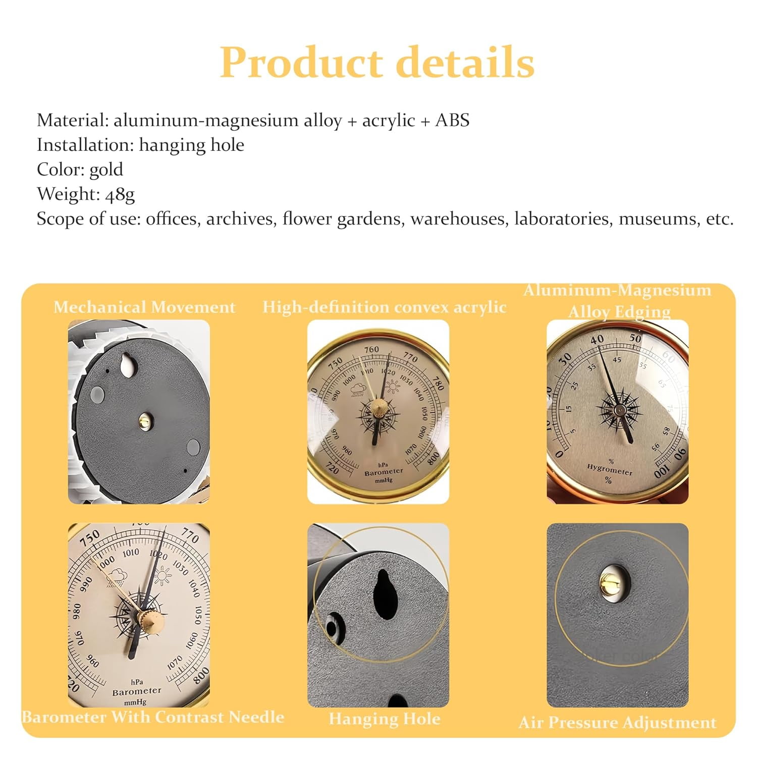 Thermometer Humidity Barometer Gauge: Humidity Meter, Indoor Outdoor Thermometer, Barometric Pressure Gauge, for Home Wall,Fishing Boat,Office,Terrace, 3Pcs Weather Stations Wireless Indoor Outdoor